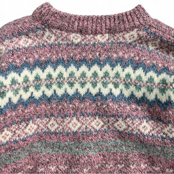 Vintage Eddie Bauer Women’s Wool Blend Fair Isle Knit Pink Sweater Sz M USA Made - Picture 7 of 7